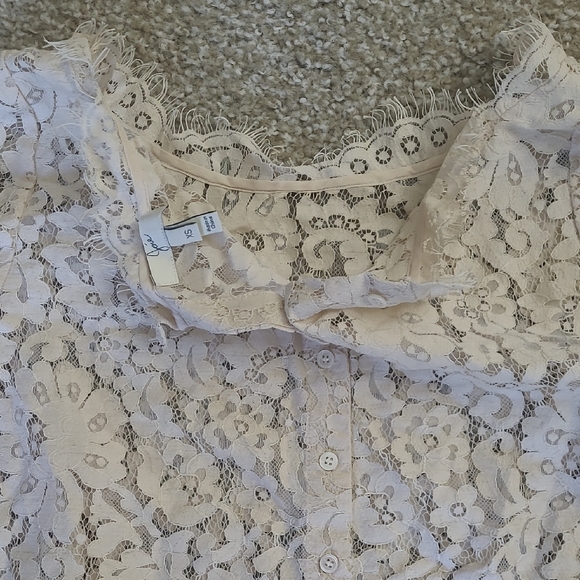 Joie White Lace Crop Blouse 3/4 Sleeve - Picture 3 of 3
